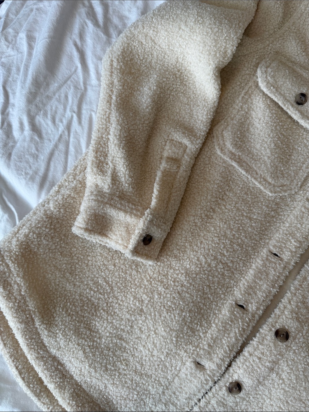 Universal Thread Cream Sherpa Button-Front Shacket - Picture 3 of 3